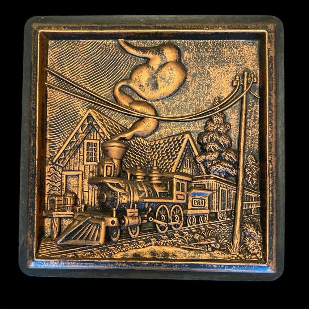Vintage 1966 Miller Studio 3D Wall Plaques Train & Covered Wagon Set of 2